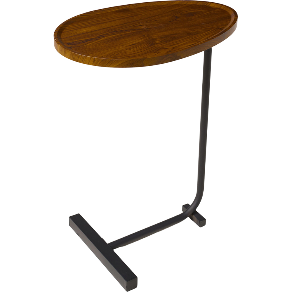 Living and Home Black and Dark Walnut C-Shape Side Table Image 2