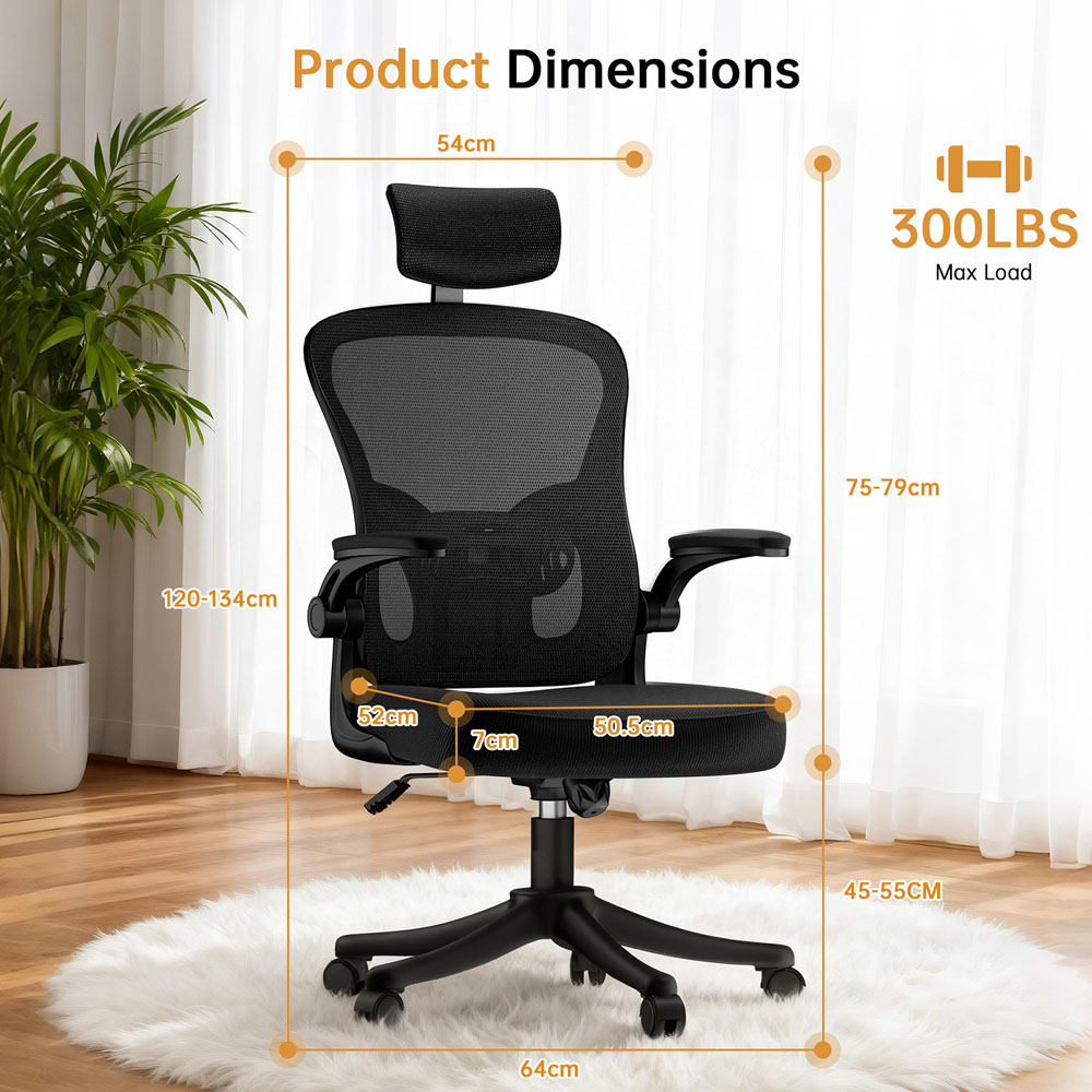 Rattrix Black Mesh Height Adjustable Ergonomic Office Chair with Flip-Up Arms and Lumbar Support Image 7
