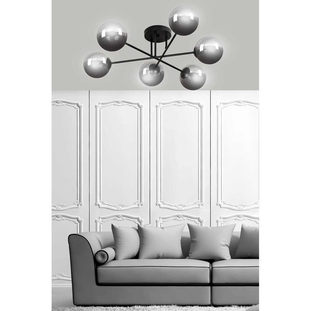 Emibig Brendi 6 Light Graphite Shade Black E14 Ceiling Light Image 4