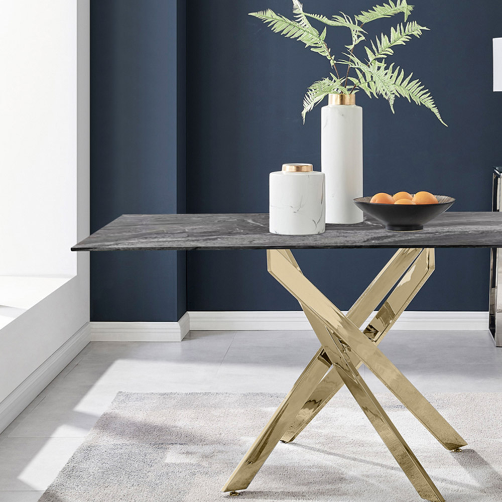 Furniturebox Tavalo 6 Seater Glass Dining Table Marble Effect and Gold Image 5