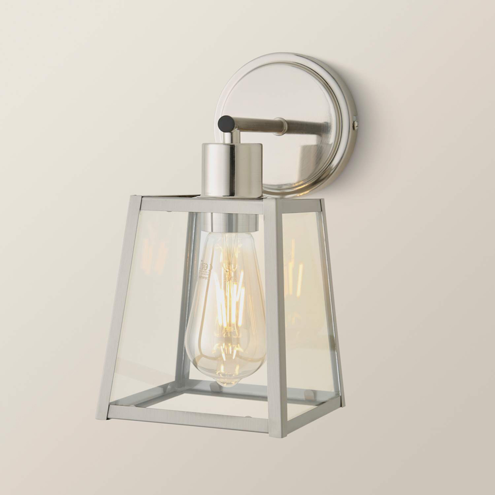 ValueLights Susie Lantern Shade Brushed Chrome Glass Wall Light with Bulb Image 5