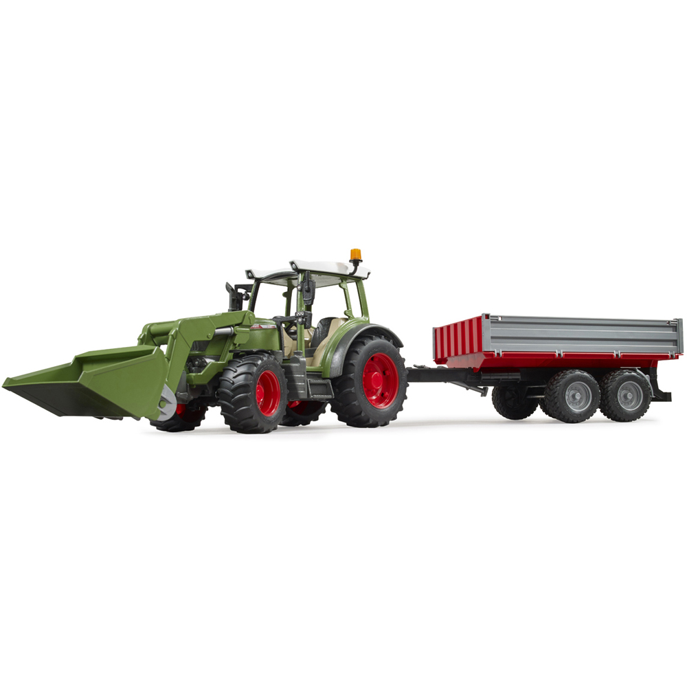 Bruder Kids Fendt Vario 211 Tractor Playset Model with Frontloader and Tipping Trailer Image 3