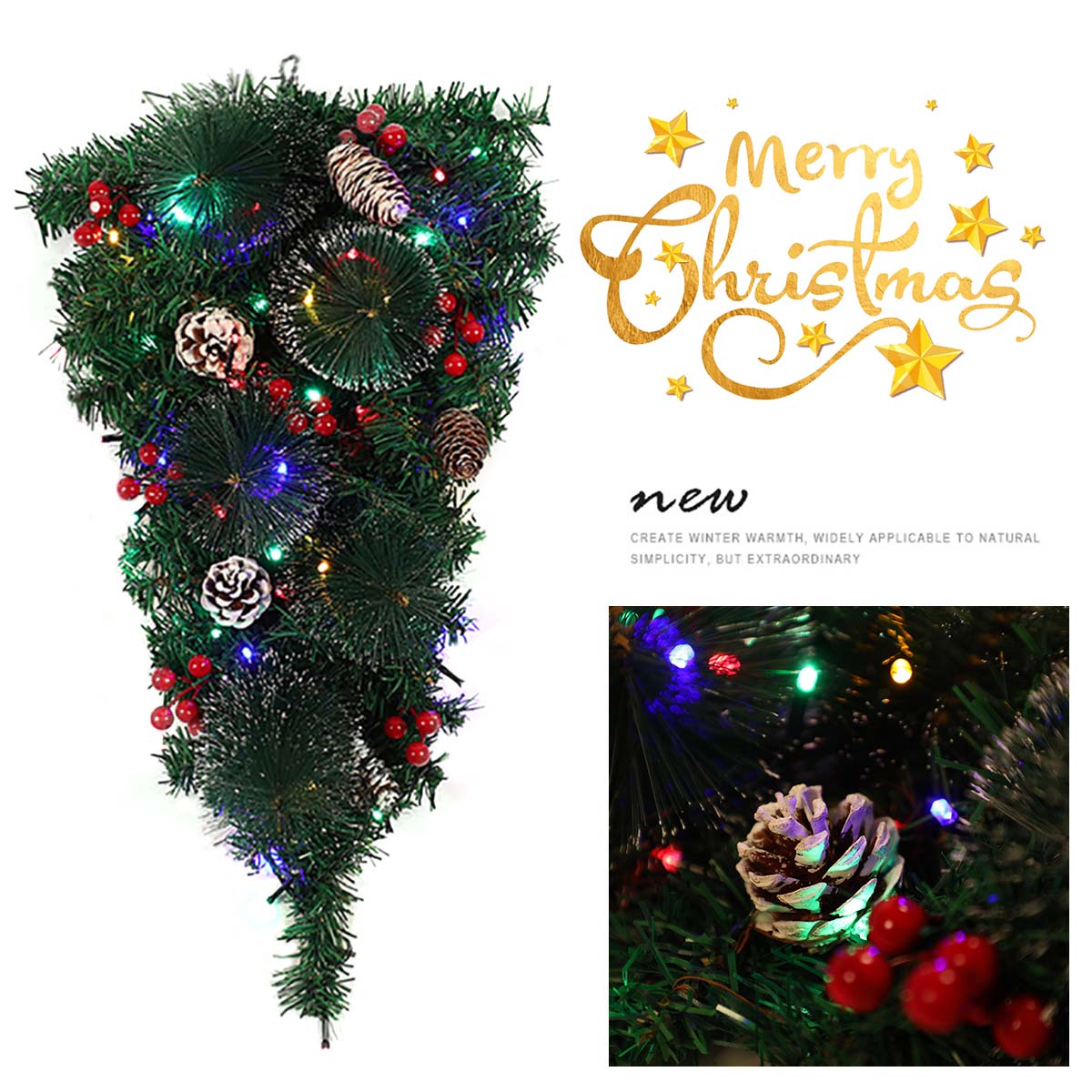 Living and Home Lighted Christmas Front Door Wreath 60cm Image 3