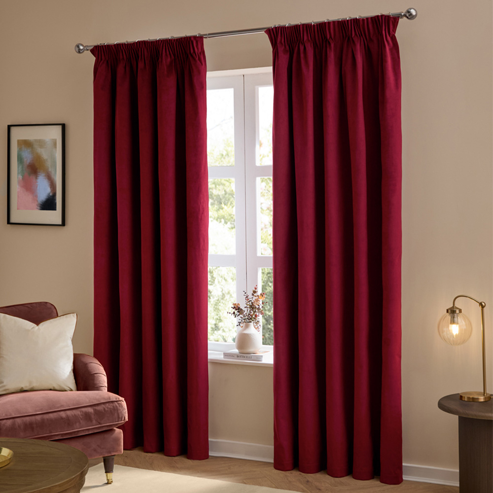 Furn The Ultimate Burgundy Velvet Blackout Pencil Pleat Curtains 117 x 183cm Image 1
