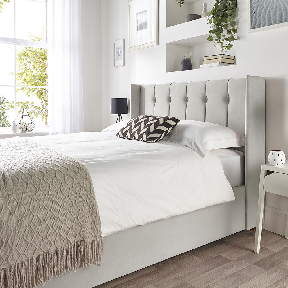 Catherine Lansfield Utopia Small Double Light Silver Velvet Ottoman Wing Bed Image 5