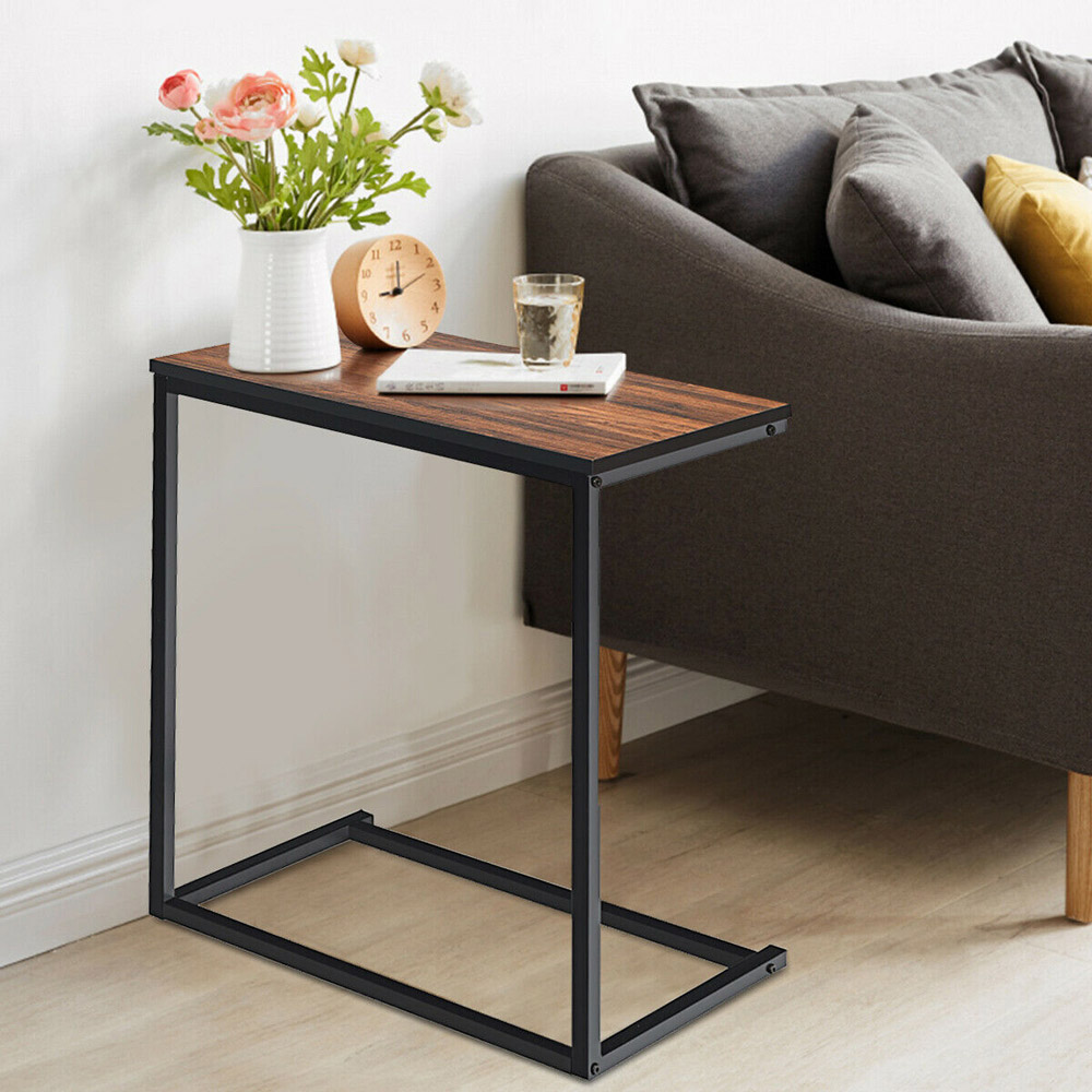 Costway Brown Industrial Styled C Shaped Side Table Image 5