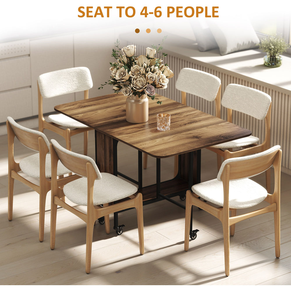 HOMCOM 6 Seater Light Brown Drop Leaf Mobile Dining Table Image 4