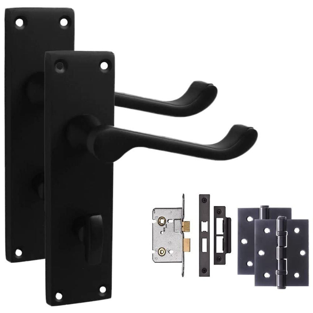 Golden Grace Matt Black Victorian Scroll Bathroom Door Handle Pair 150 x 40mm Image 1