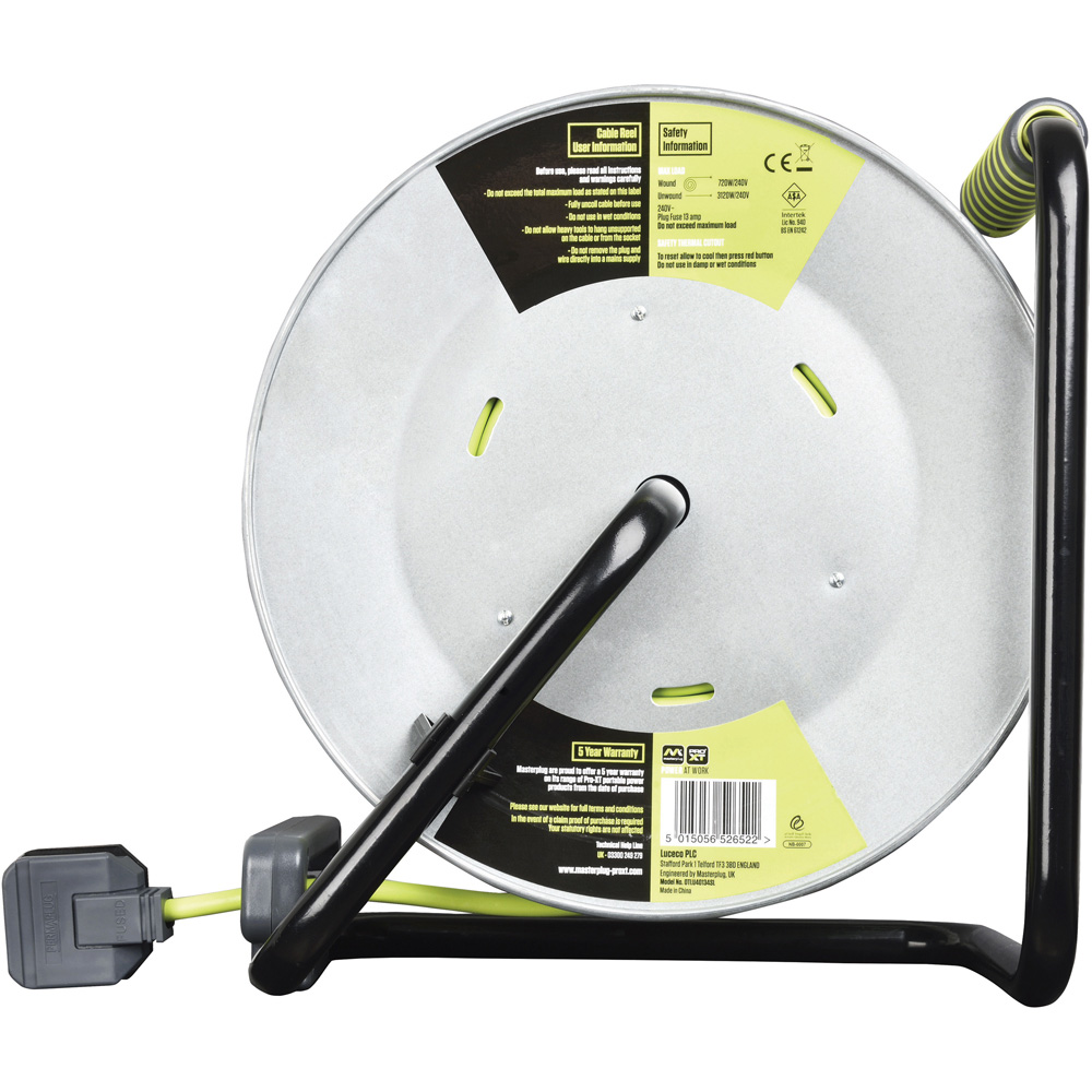 Masterplug 13A 4 Socket Large Metal Open Cable Reel 40m Image 4