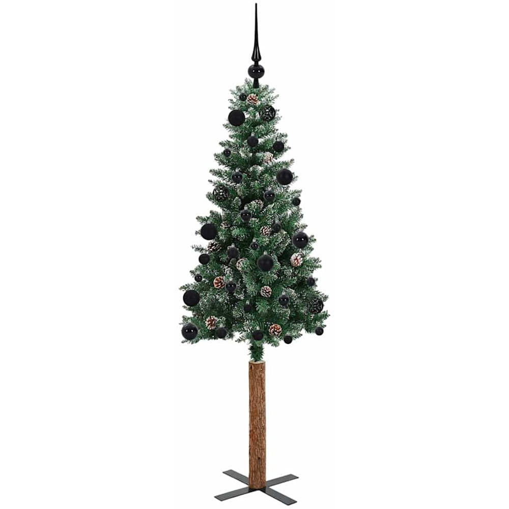 vidaXL Green Snow Flocked Artificial Christmas Tree with Pinecones LEDs Black Ornaments 5ft Image 4