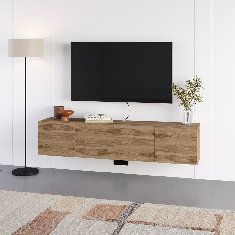 Decortie Combe 4 Door Whiskey Oak Wall-Mounted TV Unit Image 4