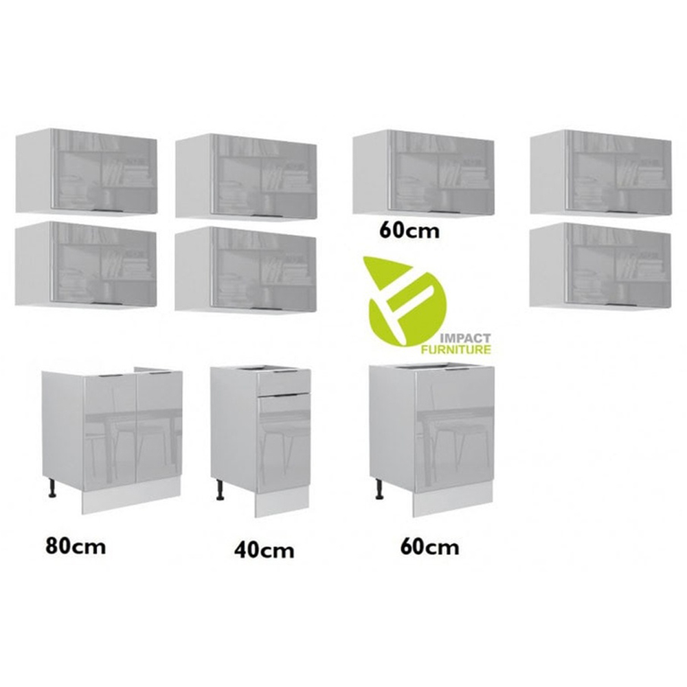 Impact Furniture Star Light Grey Gloss Kitchen Cabinet Set of 10 Image 3