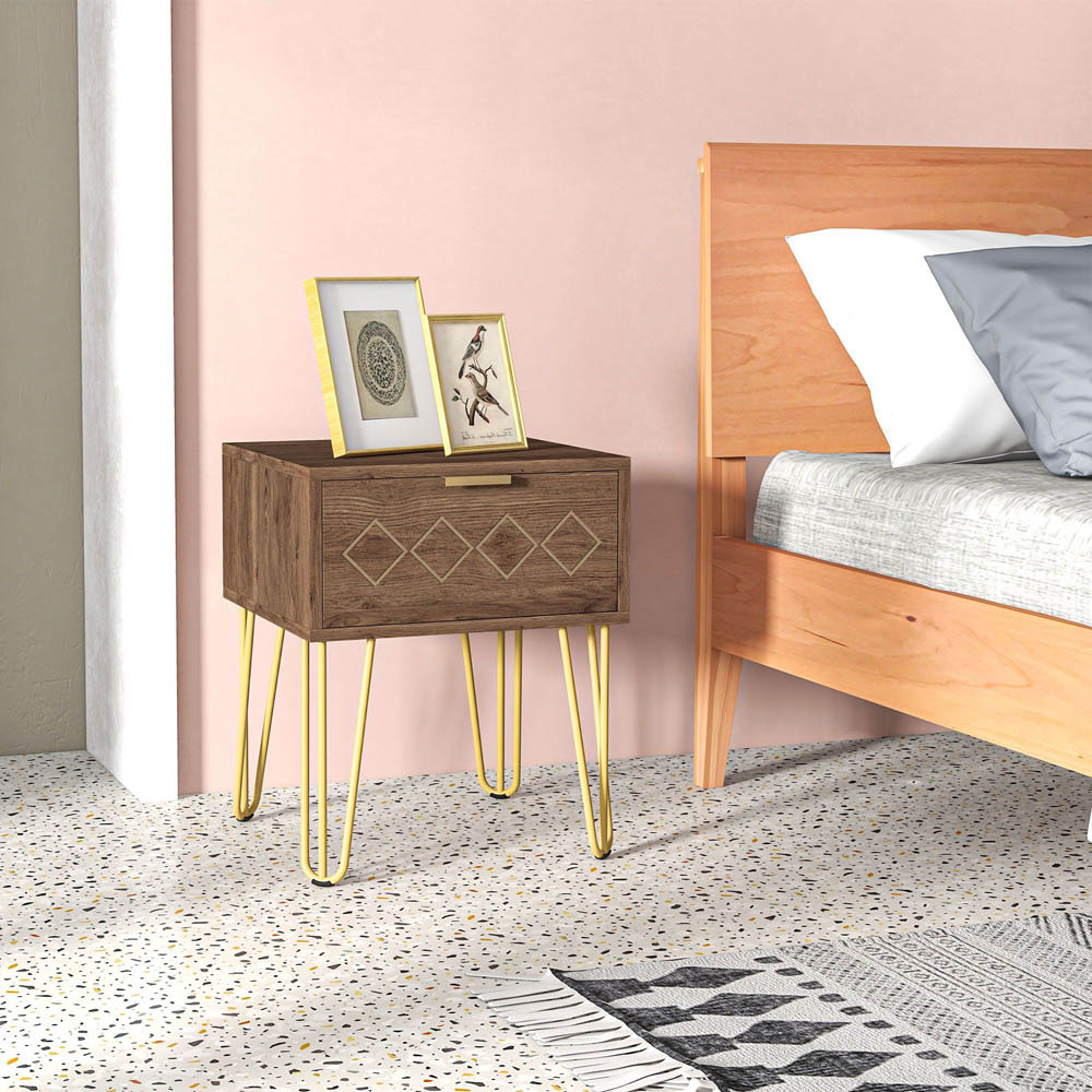 Portland Single Drawer Brown and Gold Bedside Table Image 3