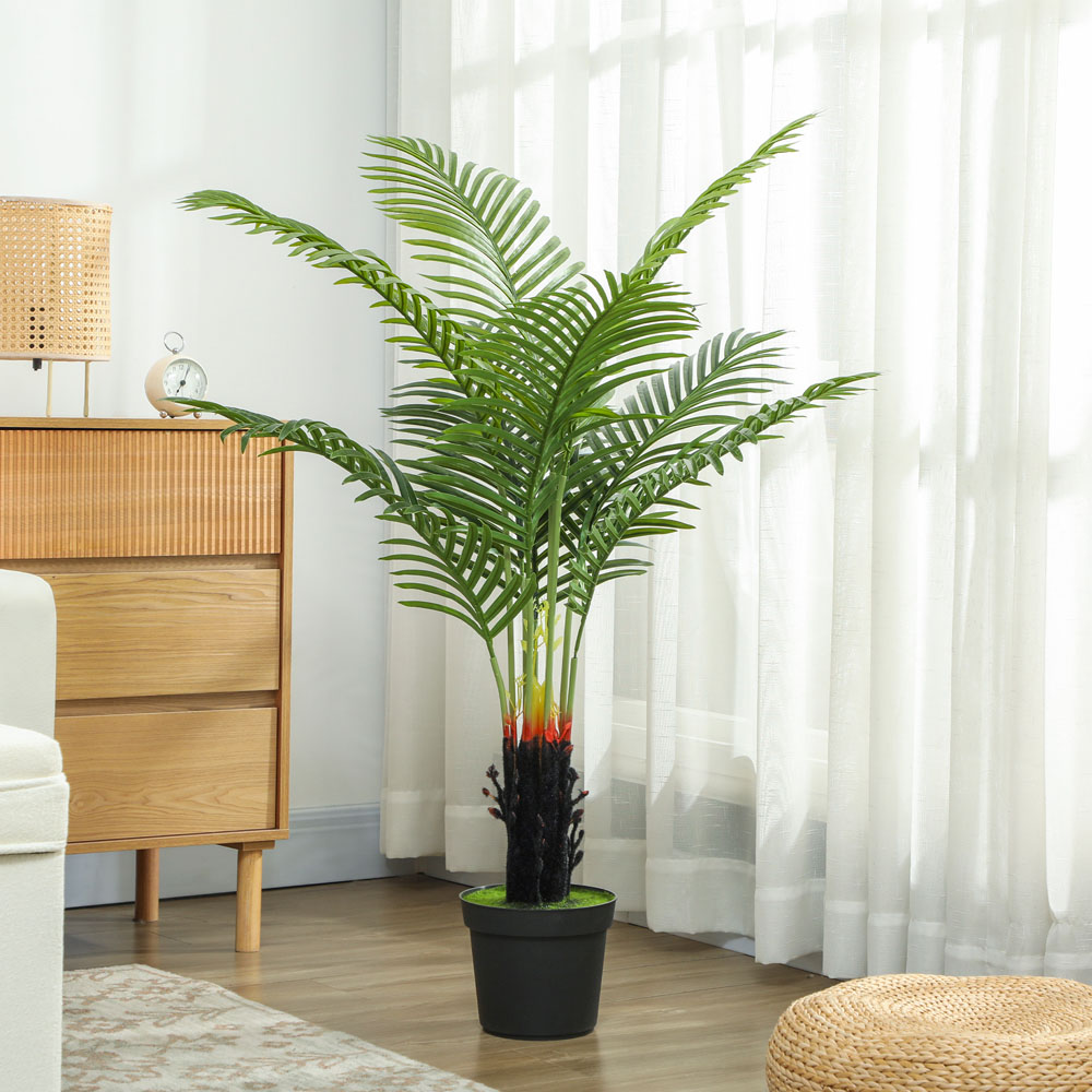 HOMCOM Areca Palm Tree Artificial Plant Pot with Flocked Soil 120cm Image 5