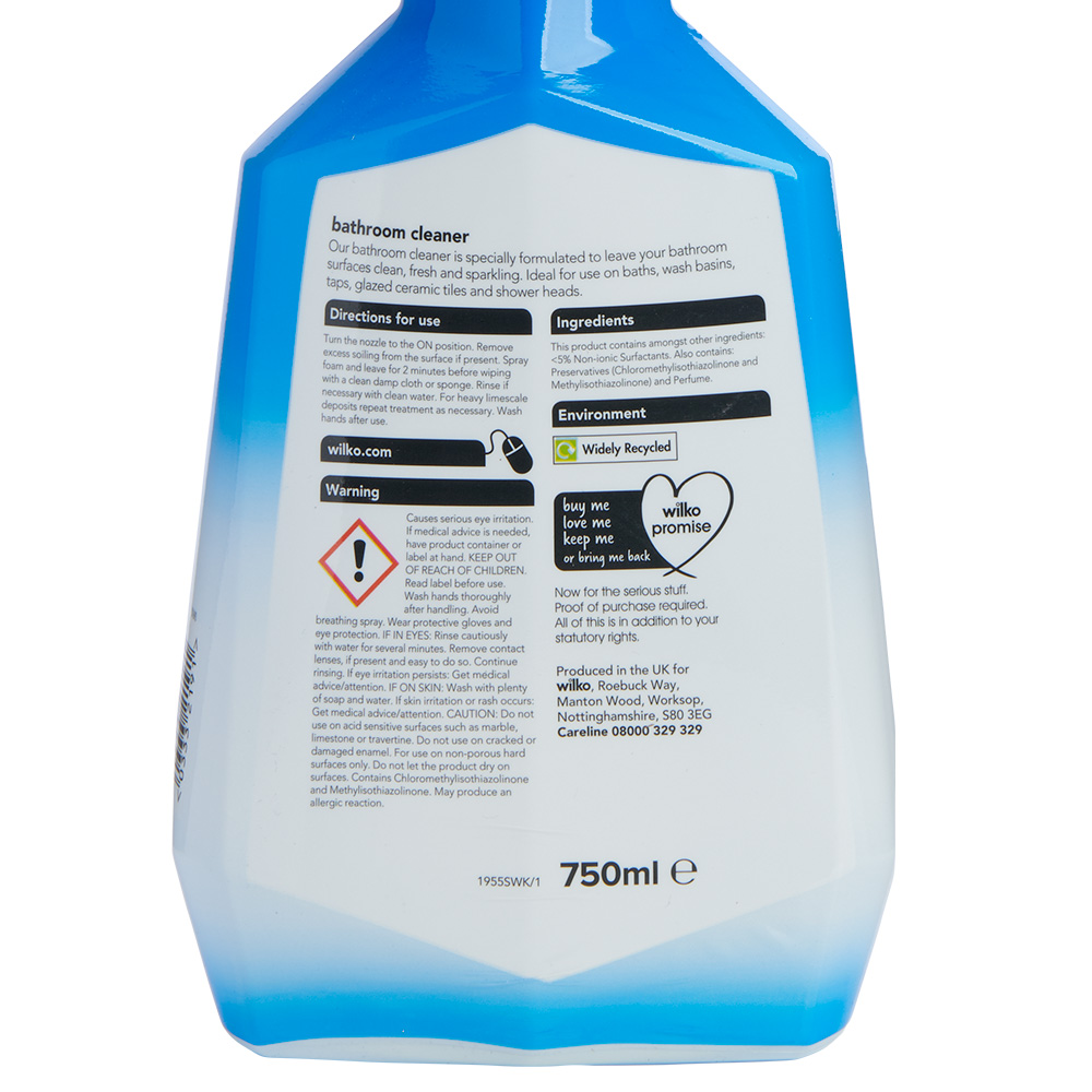 Wilko Sea Minerals and Water Lily Bathroom Cleaner  Spray 750ml Image 5