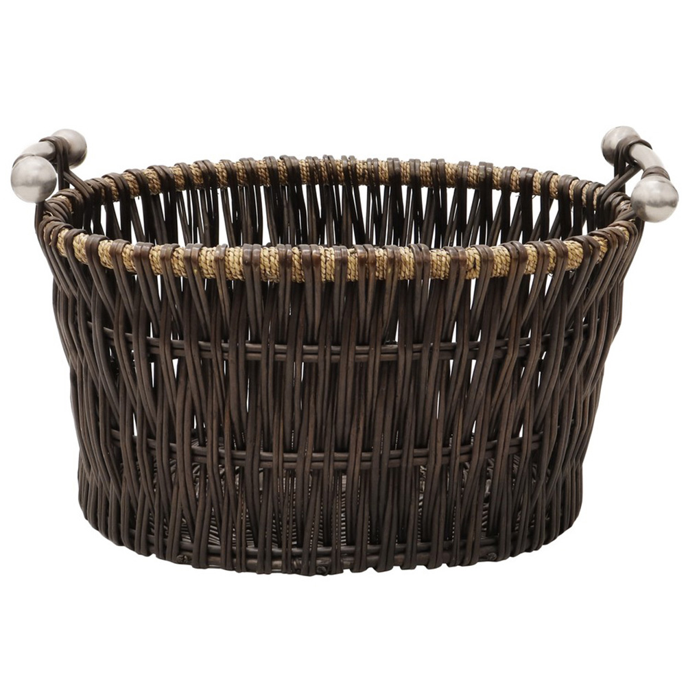 JVL Dark Willow Brown Log Basket with Metal Handles 35 x 55 x 44cm Image 3