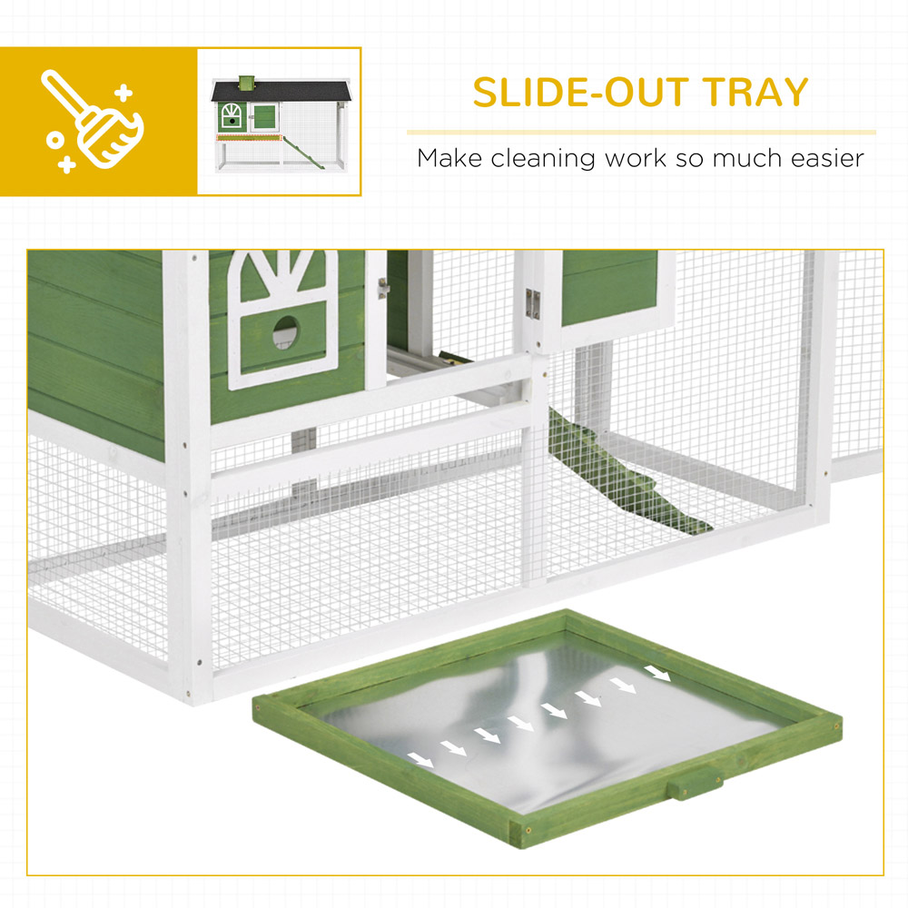 PawHut Green Wooden 2 Tier Rabbit Hutch with Ladder Image 3