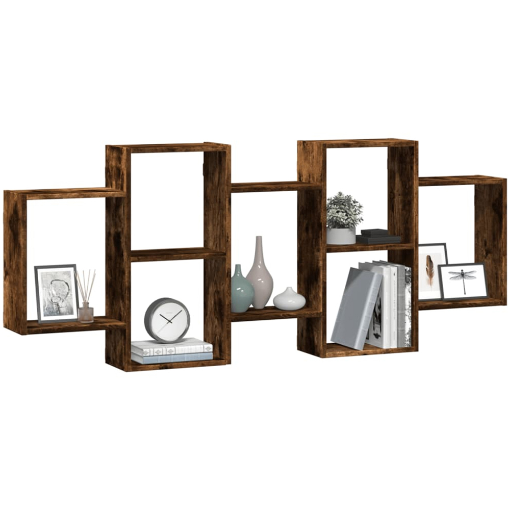 vidaXL 7 Shelf Smoked Oak Floating Wall Shelf Image 4