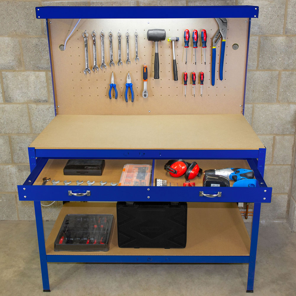 Monster Shop Blue Workbench with Pegboard and Light Image 2