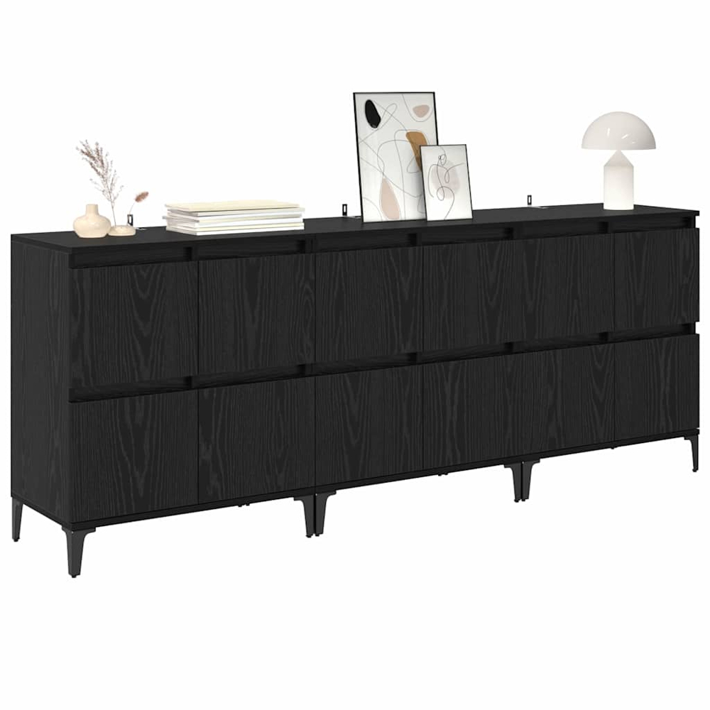 vidaXL 4 Door Black Oak Sideboard Set of 3 Image 3