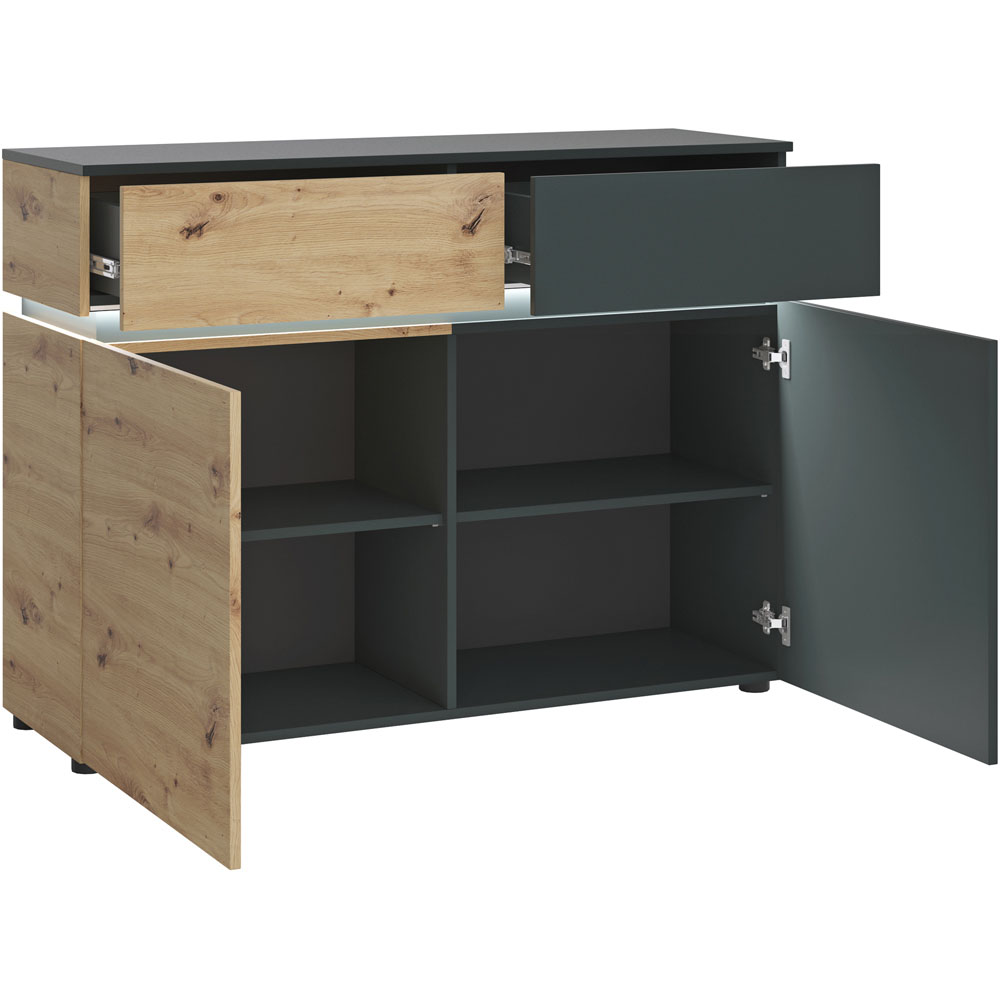 Florence Luci 2 Door 2 Drawer Platinum and Oak Storage Cabinet with LED Lighting Image 3