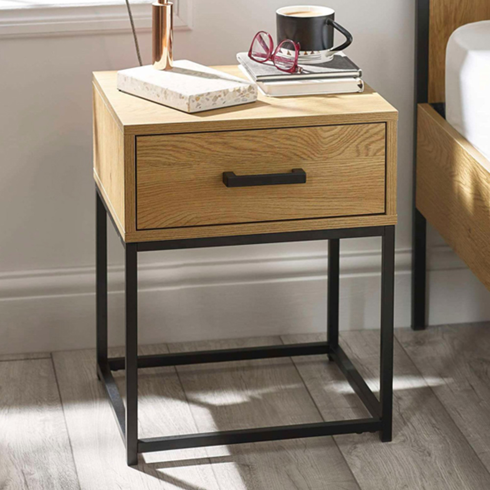 Julian Bowen Harlow Single Drawer Light Oak Effect Bedside Table Image 1