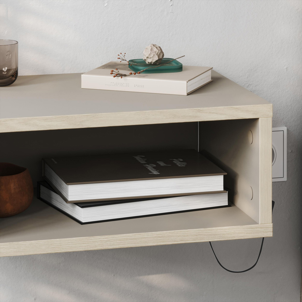 Decortie Brik Single Shelf Sandstone Wall Mounted Bedside Table with Night Light Image 3