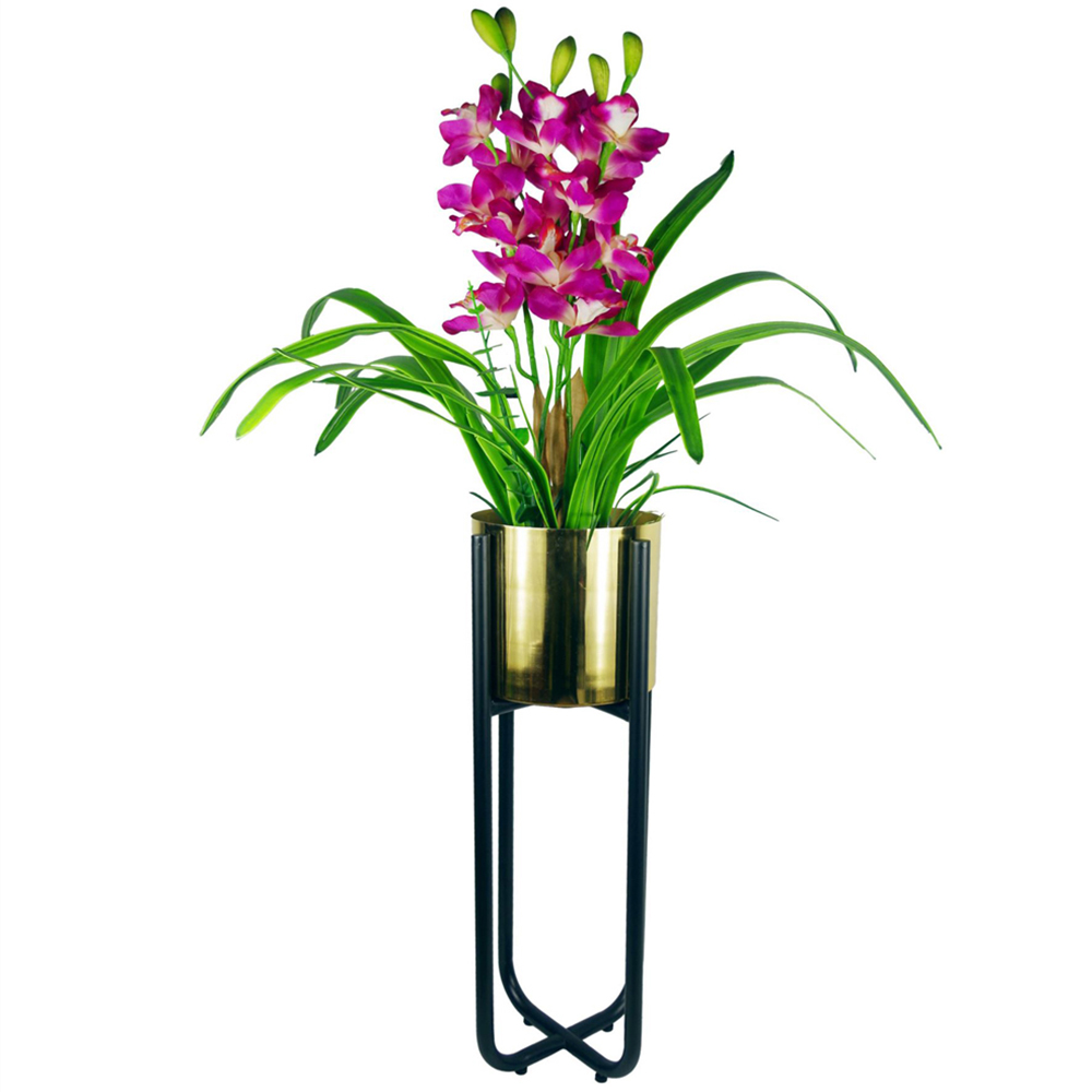Botanik Leaf Design Black Metal Planter Stand and Gold Plant Pot Set Image 4