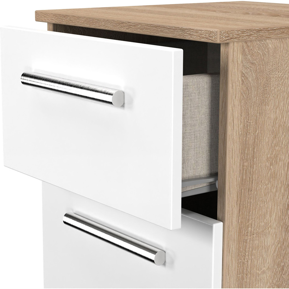 Crowndale Contrast 2 Drawer White Matt and Bardolino Oak Compact Bedside Cabinet Ready Assembled Image 6