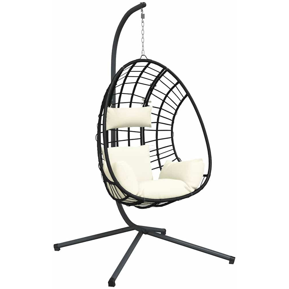 vidaXL Beige Rattan Hanging Egg Chair with Stand and Cushions Image 2