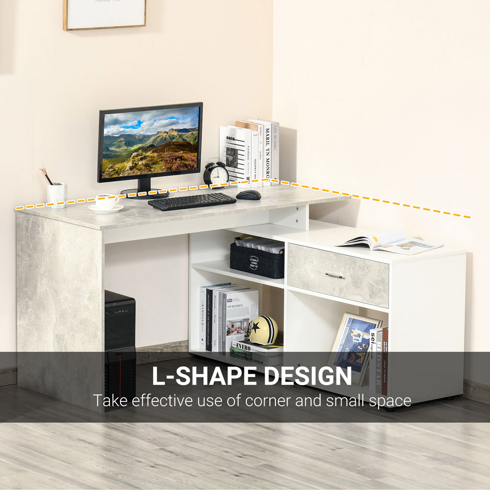 Portland L-Shaped Home Office Corner Computer Desk Grey and White Image 5