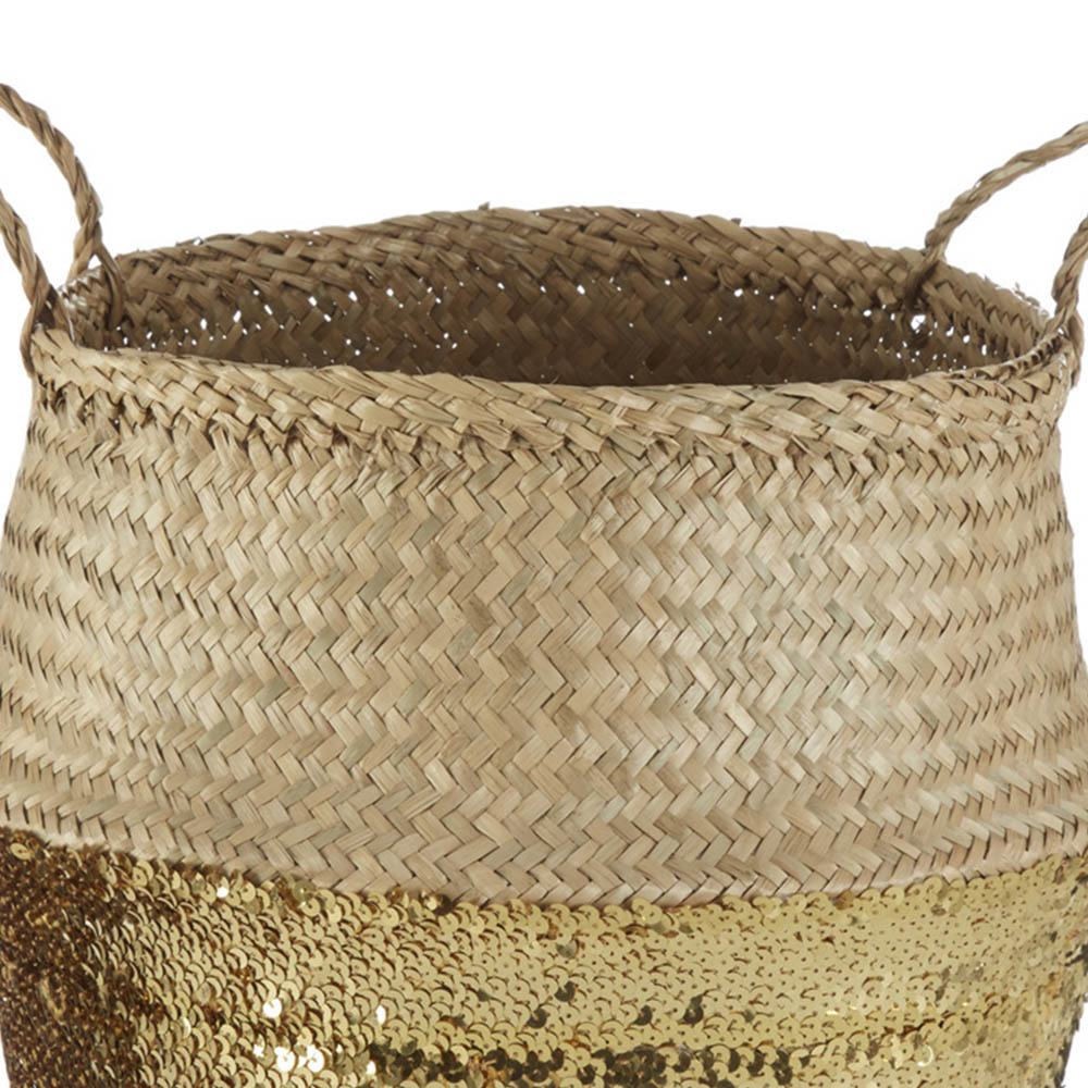 Premier Housewares Gold Sequin and Natural Large Seagrass Basket Image 5
