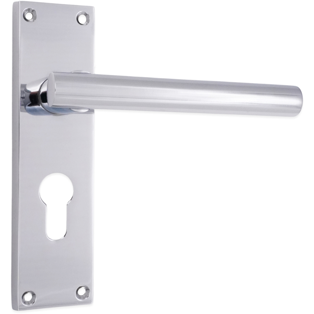 Spira Brass Jura Polished Chrome Lever on Backplate Door Handle with Euro Keyhole 2 Pack Image 3