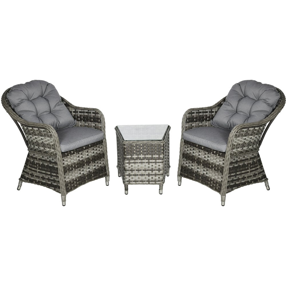 Outsunny 3pc Rattan Bistro Set Grey Image 2