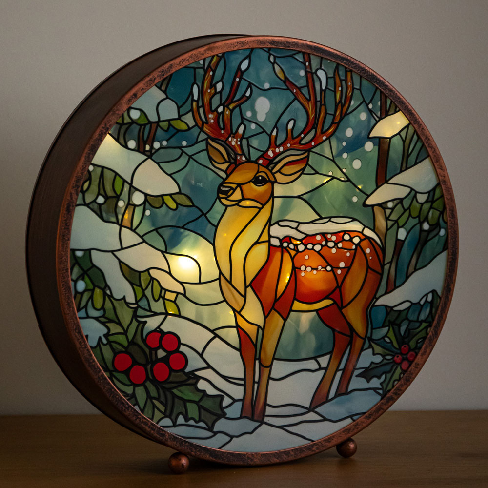 Samuel Alexander Dual Powered Light Up Stained Glass Stag Christmas Decoration 25cm Image 1