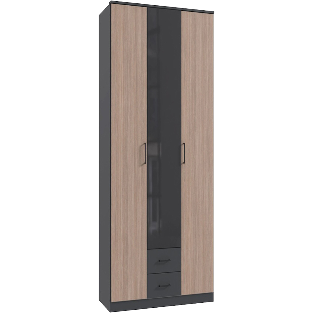 TJ'S Fulda 3 Door 2 Drawer Matt Acacia Effect Wardrobe Image 2