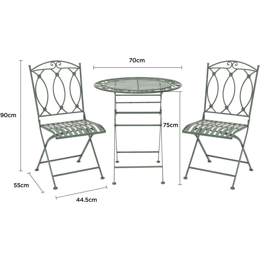Charles Bentley Wrought Iron 2 Seater Bistro Set Sage Green Image 8