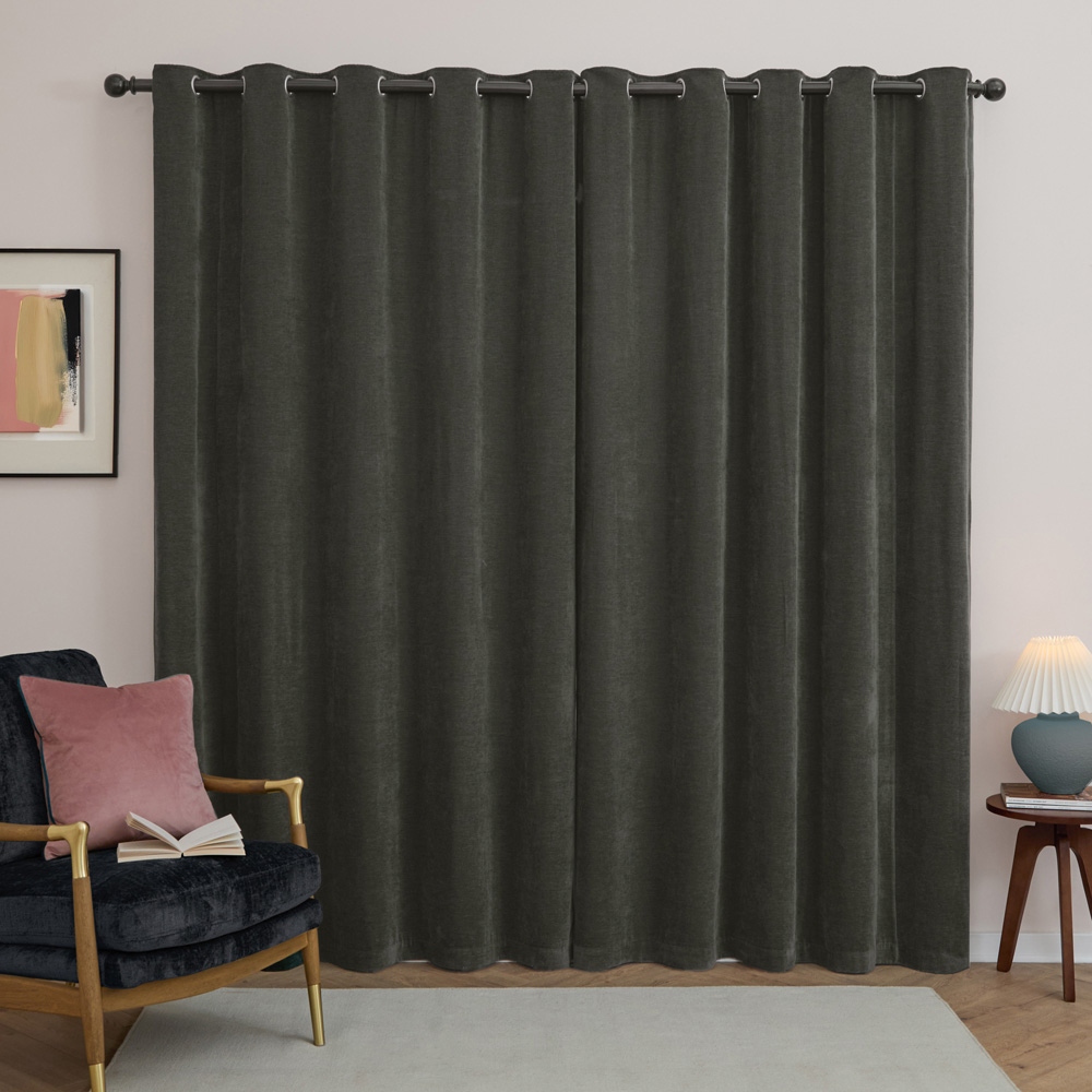 Furn Charcoal Soft Chenille Blackout Eyelet Curtains 229 x 229cm Image 2