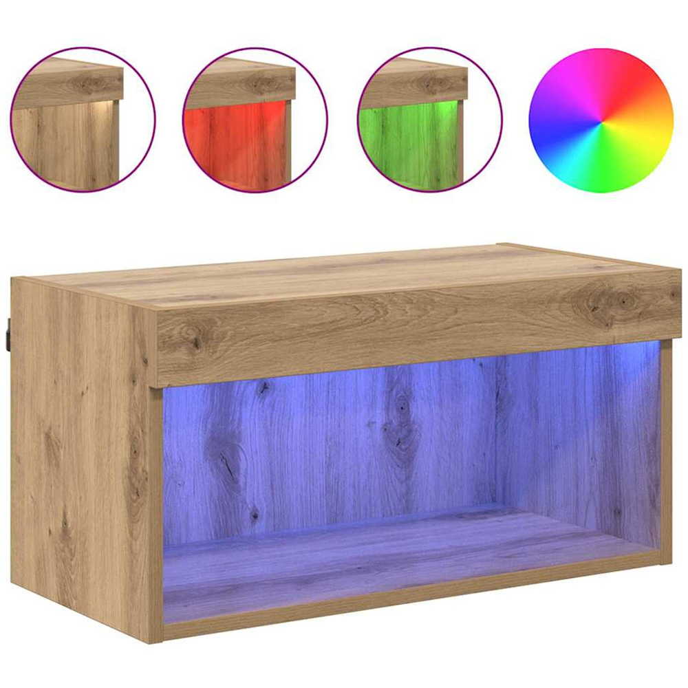 vidaXL Single Shelf Artisan Oak Wall Mounted Wide TV Cabinet with LED Light Image 4