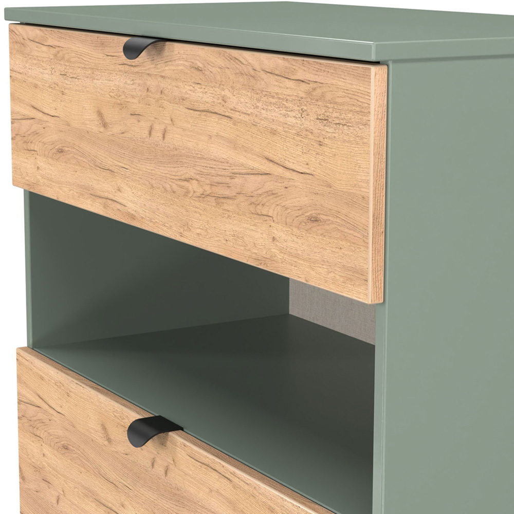 Crowndale Bora 3 Drawer Single Shelf Gold Oak and Reed Green Storage Unit Image 6