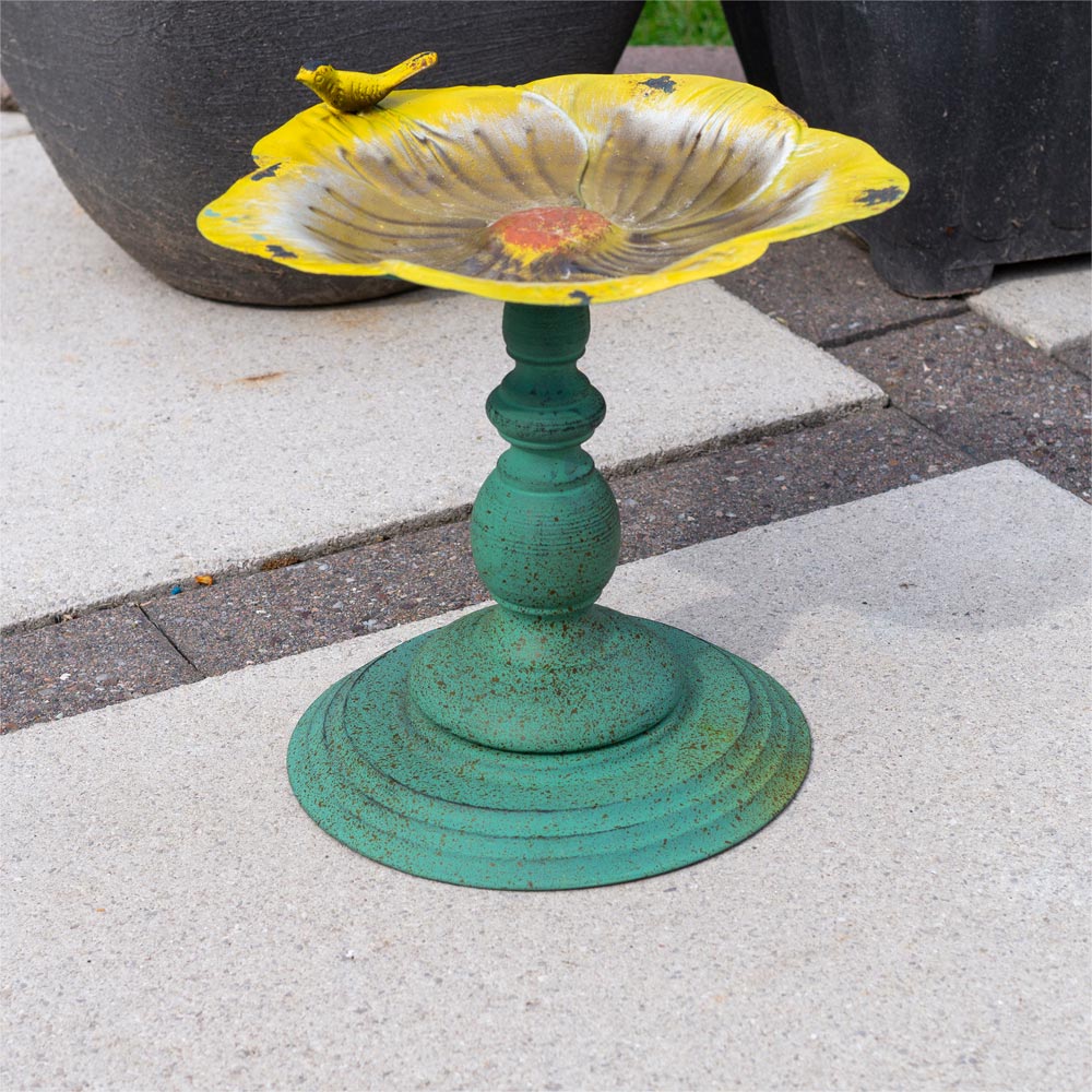 St Helens Yellow Flower Metal Bird Bath and Feeder Image 5