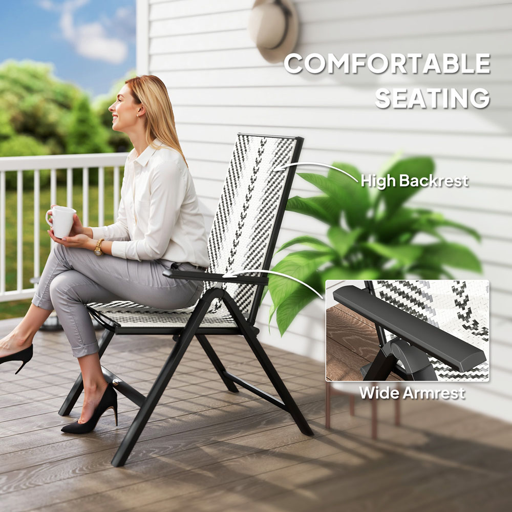 Outsunny Set of 2 Grey Rattan 5 Position Adjustable Folding Garden Chair Image 7