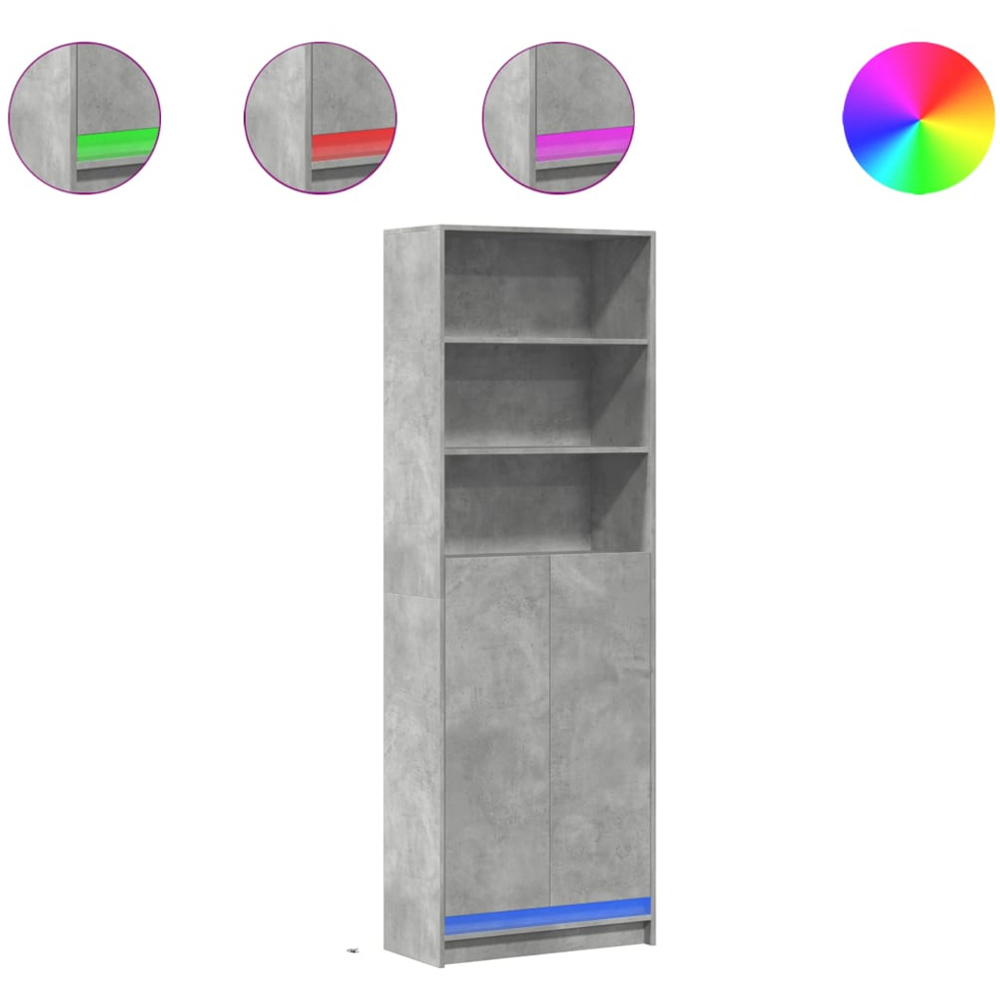 vidaXL 2 Door 3 Shelf Concrete Grey LED Highboard Image 9
