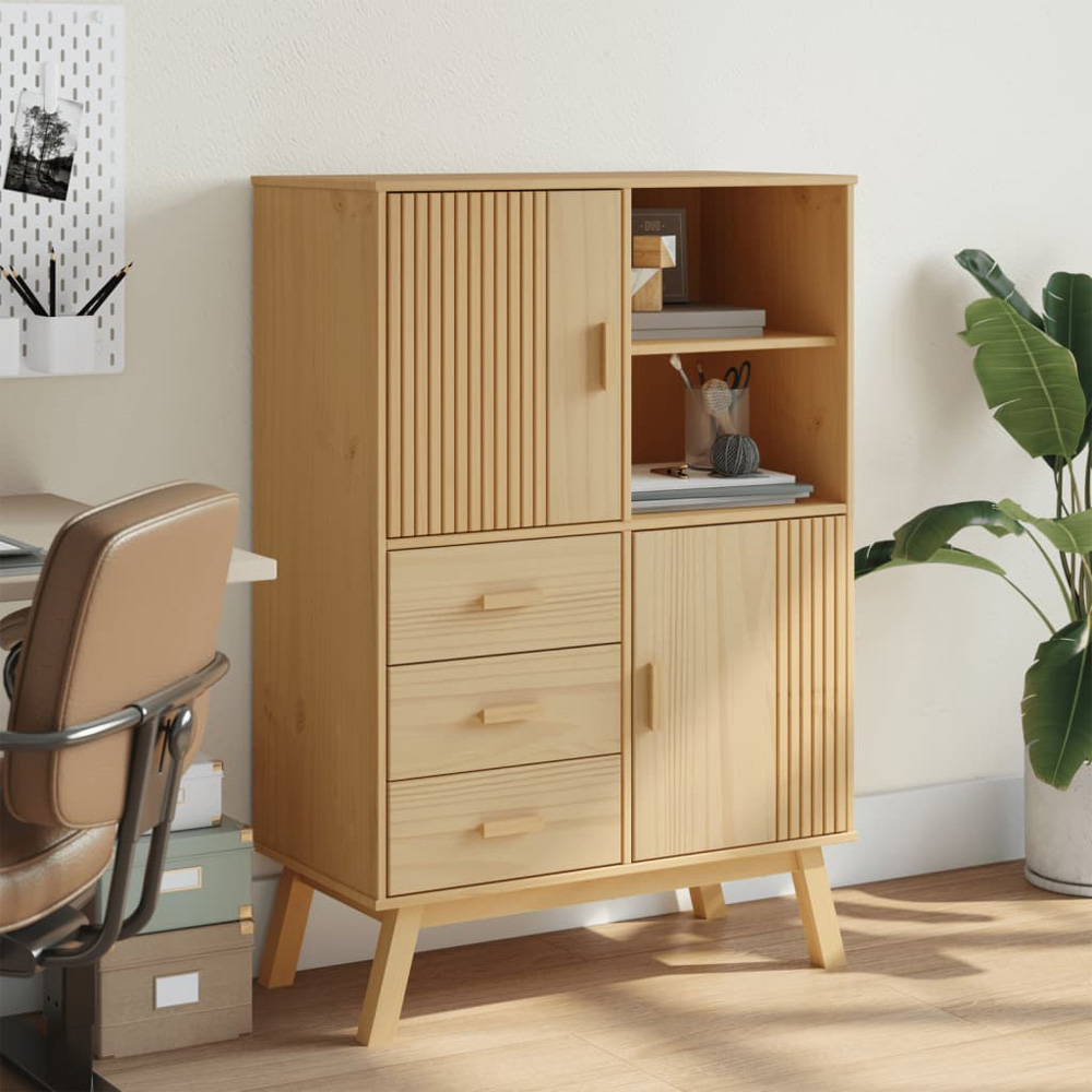 vidaXL 2 Door 3 Drawer 2 Shelf Solid Pine Wood Highboard Image 9