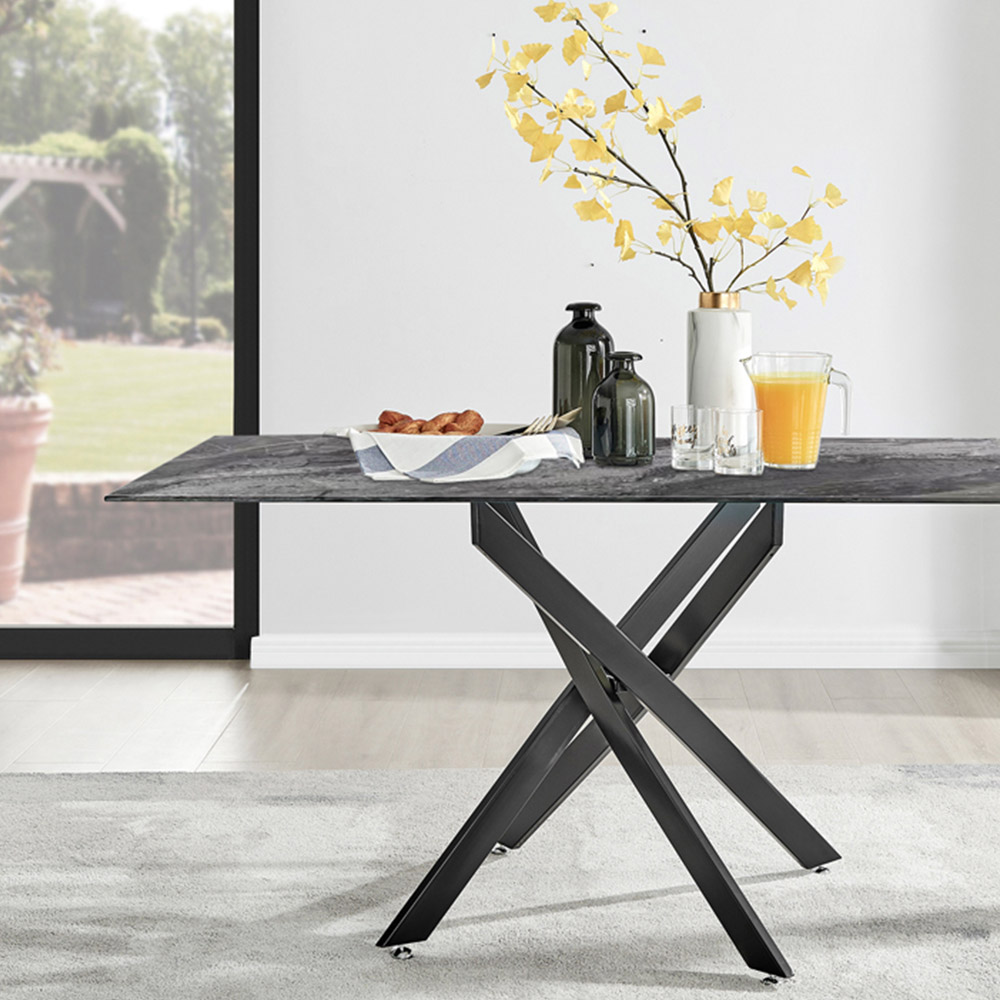 Furniturebox Tavalo 6 Seater Glass Dining Table Marble Effect and Black Image 5
