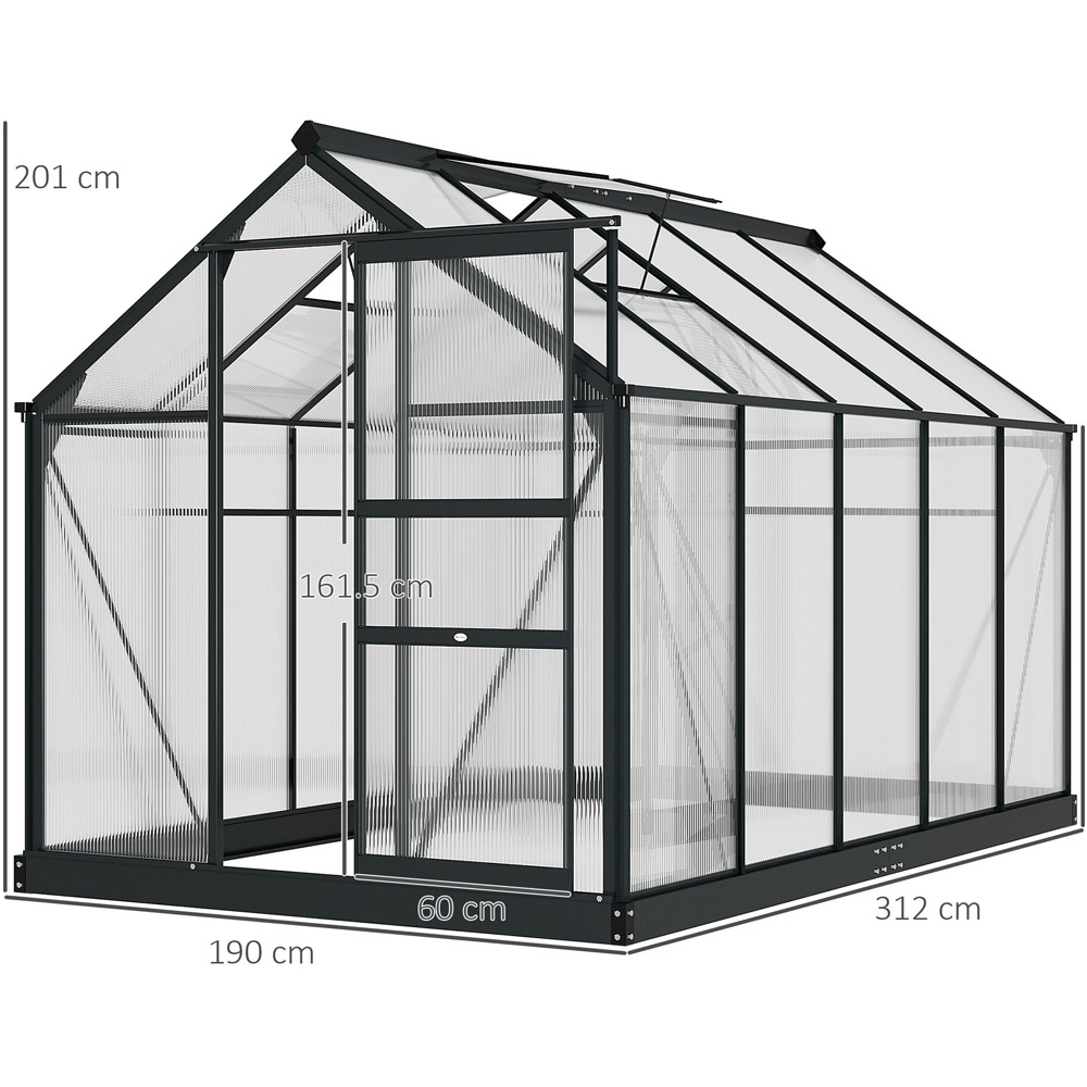 Outsunny Galvanised Aluminium Polycarbonate 6 x 10ft Walk In Greenhouse Image 7
