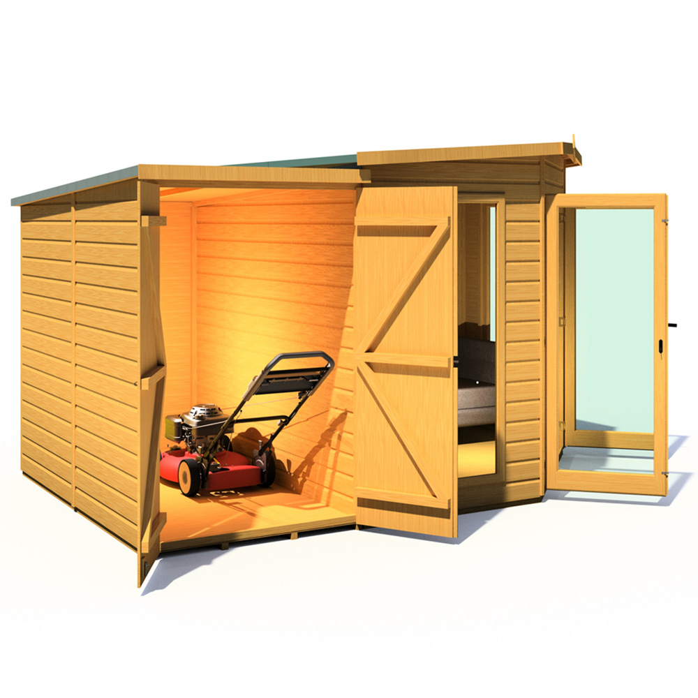 Shire Barclay 8 x 12ft Double Door Corner Summerhouse with Side Shed Image 2