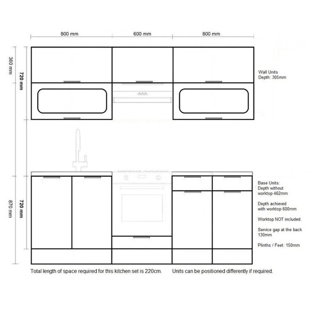 Impact Furniture Star Light Grey Gloss Star Kitchen Cabinet Set of 7 Image 4