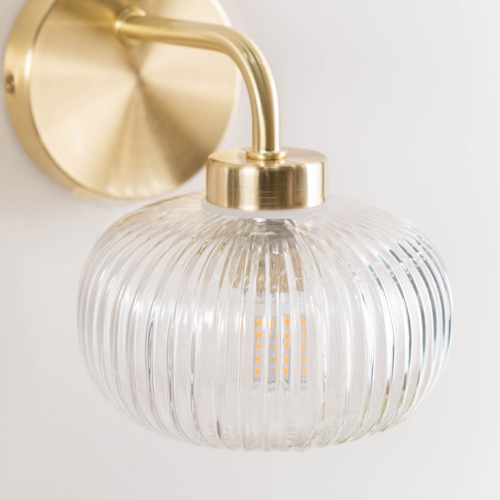 ValueLights Amaia Gold Clear Ribbed Glass LED Wall Light 2 Pack Image 4