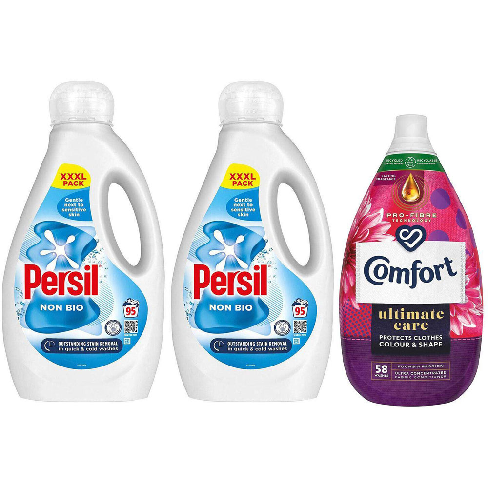Persil Non Bio Liquid Detergent Duo with Comfort Fuchsia Passion Fabric Conditioner Image 1